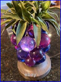 VHTF SOLID BLUE 1960-70's Lucite Grape Pineapple Retro Tiki Lamp Kitschy MCM