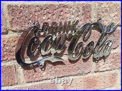 Very cool retro 50s style DRINK Coca-Cola chrome plated metal advertising sign