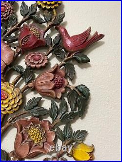 Vintage 1965 Syroco Birds & Flowers Resin Wall Art Mid Century Retro Plaque USA