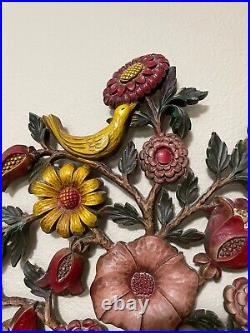 Vintage 1965 Syroco Birds & Flowers Resin Wall Art Mid Century Retro Plaque USA