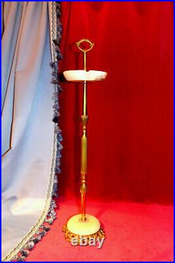 Vintage 60's Onyx Marble Ornate Ashtray Stand Mid Century Retro Kitsch Brass