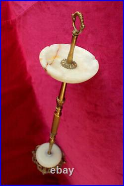 Vintage 60's Onyx Marble Ornate Ashtray Stand Mid Century Retro Kitsch Brass