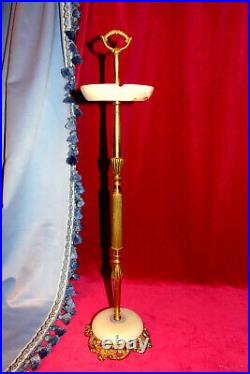 Vintage 60's Onyx Marble Ornate Ashtray Stand Mid Century Retro Kitsch Brass