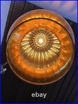 Vintage Amber Swag Lamp MID Century Glass Chandelier Light Fixture Ceiling Retro