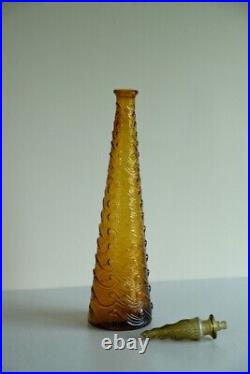 Vintage Amber Wave Pattern Glass Genie Bottle Retro Decorative Bottle