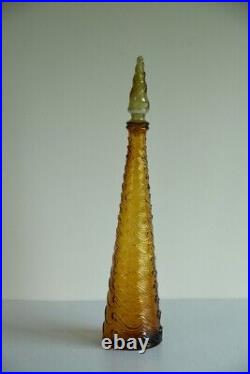 Vintage Amber Wave Pattern Glass Genie Bottle Retro Decorative Bottle