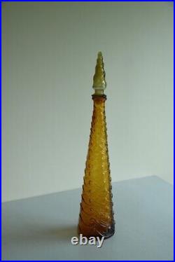 Vintage Amber Wave Pattern Glass Genie Bottle Retro Decorative Bottle