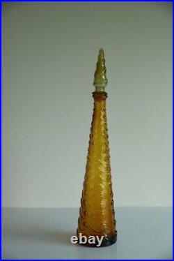 Vintage Amber Wave Pattern Glass Genie Bottle Retro Decorative Bottle