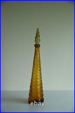 Vintage Amber Wave Pattern Glass Genie Bottle Retro Decorative Bottle