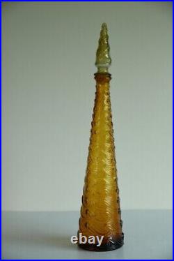 Vintage Amber Wave Pattern Glass Genie Bottle Retro Decorative Bottle