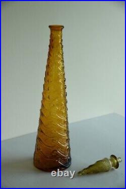 Vintage Amber Wave Pattern Glass Genie Bottle Retro Decorative Bottle