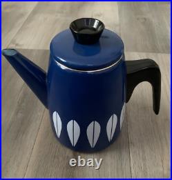 Vintage Catherine Holm Enamel Lotus Coffee Pot Blue Norway Retro 60's