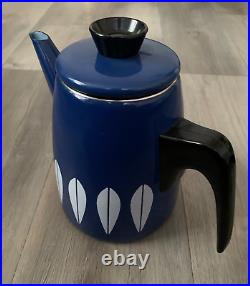 Vintage Catherine Holm Enamel Lotus Coffee Pot Blue Norway Retro 60's