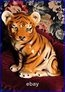 Vintage Ceramic Tiger Cub Statue Figure Standing 1960s 70's Kitsch Retro 34cm H