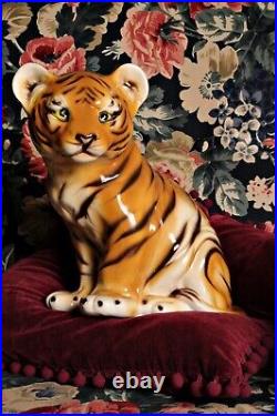 Vintage Ceramic Tiger Cub Statue Figure Standing 1960s 70's Kitsch Retro 34cm H