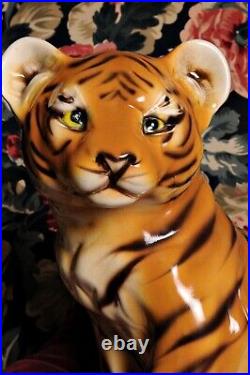 Vintage Ceramic Tiger Cub Statue Figure Standing 1960s 70's Kitsch Retro 34cm H