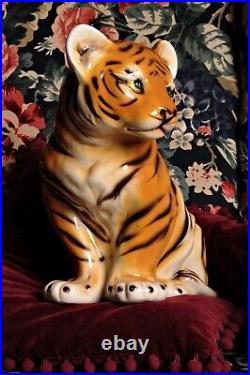 Vintage Ceramic Tiger Cub Statue Figure Standing 1960s 70's Kitsch Retro 34cm H