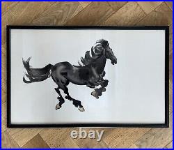 Vintage Chinese Horse Fine Embroidered Silk Framed Picture Retro 1960s 1970s