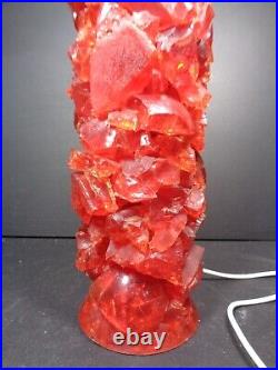 Vintage Chunky Lucite Red Rock Table Lamp STUNNING 46cm