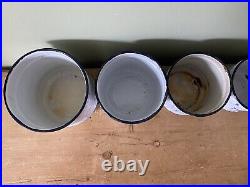 Vintage French Enamel Kitchen Storage Canisters, Snow In The Mountain, White