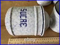 Vintage French Enamel Kitchen Storage Canisters, Snow In The Mountain, White