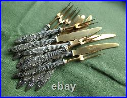 Vintage Gilt Pastry Forks Dessert Cutlery Set Fitted Case German Stahl-bronce