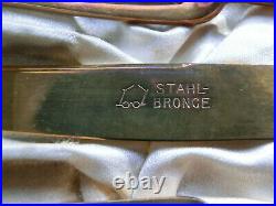 Vintage Gilt Pastry Forks Dessert Cutlery Set Fitted Case German Stahl-bronce