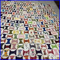 Vintage Hand-Pieced Hand-Sewn Quilt Spool/Bowtie Retro Mcm Style