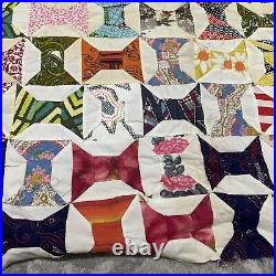 Vintage Hand-Pieced Hand-Sewn Quilt Spool/Bowtie Retro Mcm Style