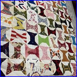 Vintage Hand-Pieced Hand-Sewn Quilt Spool/Bowtie Retro Mcm Style