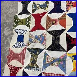 Vintage Hand-Pieced Hand-Sewn Quilt Spool/Bowtie Retro Mcm Style