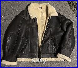 Vintage JF Collection London Original Shearling Flying Jacket Brown Leather L