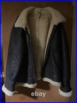 Vintage JF Collection London Original Shearling Flying Jacket Brown Leather L