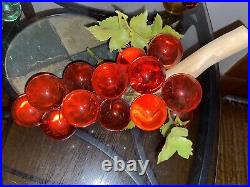 Vintage Lucite Grapes 21 XLarge Cluster Cranberry Retro MCM On Driftwood 13