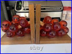 Vintage Lucite Grapes Bookends MCM 60s Red/orange Mid-century Modern Wood Retro