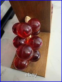 Vintage Lucite Grapes Bookends MCM 60s Red/orange Mid-century Modern Wood Retro