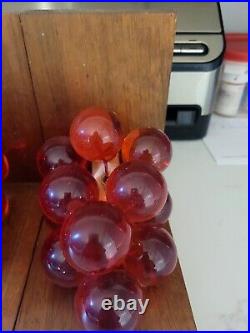 Vintage Lucite Grapes Bookends MCM 60s Red/orange Mid-century Modern Wood Retro