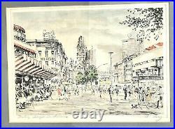 Vintage MCM Retro Berlin Kurfürstendamm Cityscape Sketch Watercolor Print Signed