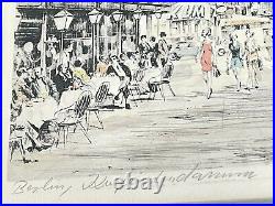 Vintage MCM Retro Berlin Kurfürstendamm Cityscape Sketch Watercolor Print Signed