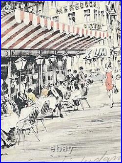 Vintage MCM Retro Berlin Kurfürstendamm Cityscape Sketch Watercolor Print Signed