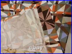 Vintage Mid Century Atomic Abstract Retro Panel Curtains 2pc MCM Orange 1960