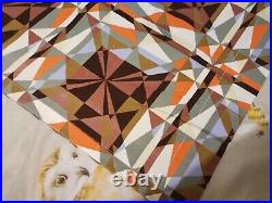 Vintage Mid Century Atomic Abstract Retro Panel Curtains 2pc MCM Orange 1960