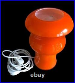 Vintage Orange 1970s Mushroom Table Lamp Cased Glass Vianne Style Retro Decor