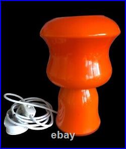 Vintage Orange 1970s Mushroom Table Lamp Cased Glass Vianne Style Retro Decor