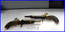 Vintage Retro 1960/70s Pair Of Brass & Wood Flintlock Muskets Wall Mounted