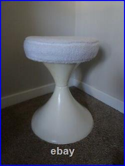 Vintage Retro 1970s White Fiberglass & Faux Sheep Fleece Padded Tam Tam Stool