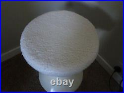 Vintage Retro 1970s White Fiberglass & Faux Sheep Fleece Padded Tam Tam Stool