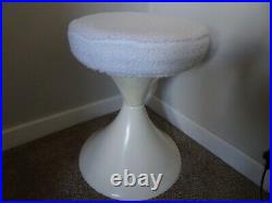 Vintage Retro 1970s White Fiberglass & Faux Sheep Fleece Padded Tam Tam Stool