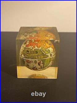 Vintage Retro Collectable Lucite Paperweight containing Ancient World Globe