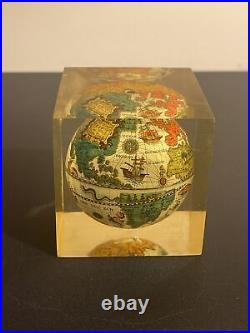 Vintage Retro Collectable Lucite Paperweight containing Ancient World Globe